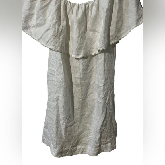 Out of Office Trina Turk Vacation Ruffle Linen Dress white Large MISSING BELT - Picture 2 of 5
